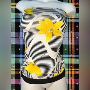 Body Central Black & White Striped Tank with Yellow Floral Accents